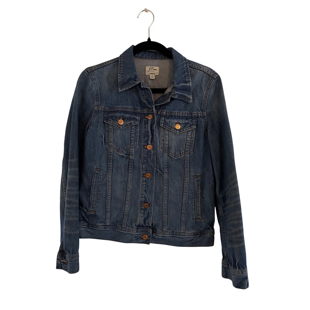 J.Crew Denim Jacket Womens Small Medium Wash Blue Cotton Trucker Jean Jacket
